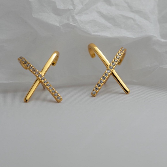 Charter Club 925 Sterling Silver X Crossover Crystal Hoop Earrings - Picture 4 of 5